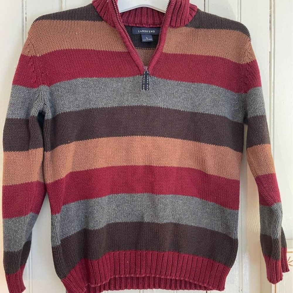 Lands End boys size 7 pullover striped sweater vin